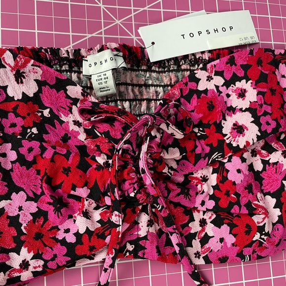 Coquette Ruched Keyhole Bandeau Bralette Top Vintage inspired Pink Red Florals - Picture 8 of 11